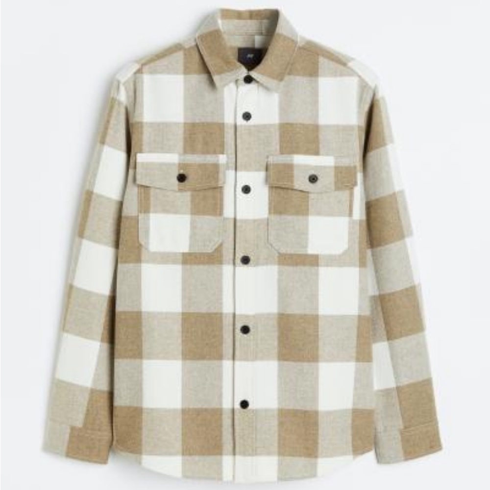 H&M Dark Beige/Plaid Twill Overshirt